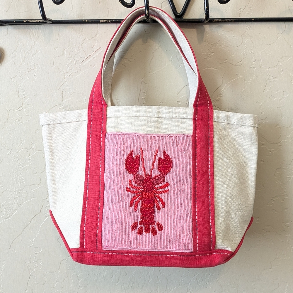 Anthropologie Celandine Beaded Lobester Canvas Tote - Picture 2 of 7